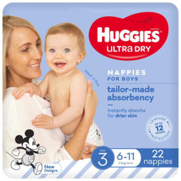 Huggies Ultra Dry Nappies Boys Size 3 (6-11kg) 22 Pack